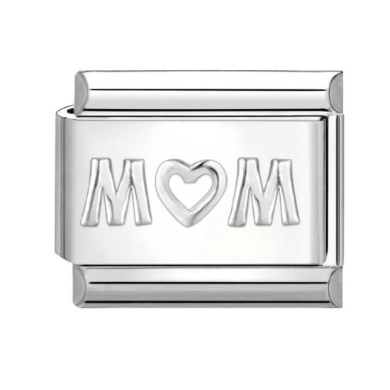 Immagine di 1 Pz 304 Acciaio Inossidabile Bracciale con Charm Italiano a Maglie, Creazione di Gioielli Fai-da-te Tono Argento Rettangolo Messaggio " MUM " 10mm x 9mm