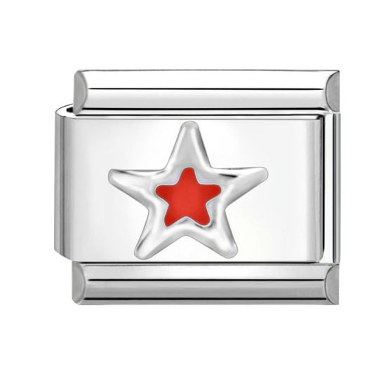 Immagine di 1 Pz 304 Acciaio Inossidabile Bracciale con Charm Italiano a Maglie, Creazione di Gioielli Fai-da-te Tono Argento Rosso Rettangolo Stella a Cinque Punte 10mm x 9mm