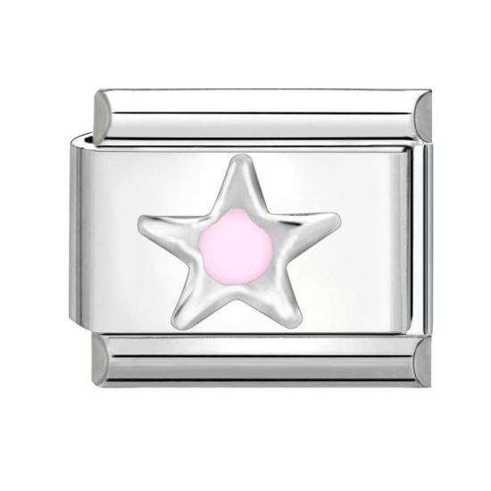 Immagine di 1 Pz 304 Acciaio Inossidabile Bracciale con Charm Italiano a Maglie, Creazione di Gioielli Fai-da-te Tono Argento Rosa Rettangolo Stella a Cinque Punte 10mm x 9mm