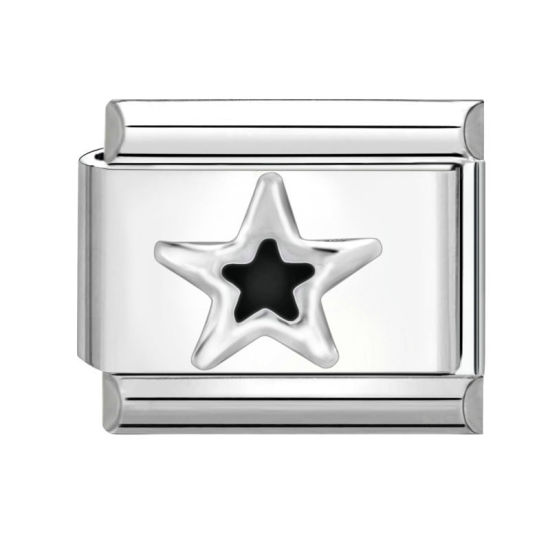 Immagine di 1 Pz 304 Acciaio Inossidabile Bracciale con Charm Italiano a Maglie, Creazione di Gioielli Fai-da-te Tono Argento Nero Rettangolo Stella a Cinque Punte 10mm x 9mm