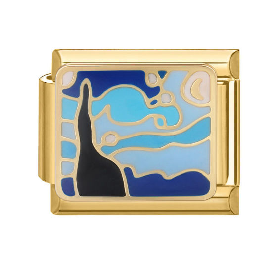 Изображение 1 ШТ 304 Нержавеющая Сталь Очаровательный итальянский браслет со звеньями Изготовление ювелирных изделий своими руками Позолоченный Разноцветный Прямоугольник Море 10мм x 9мм