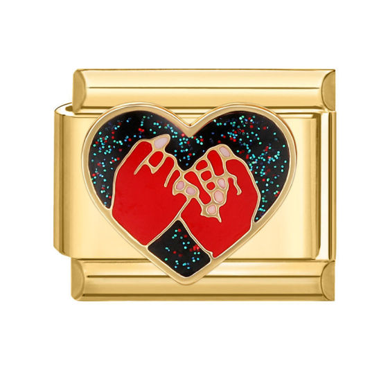 Изображение 1 ШТ 304 Нержавеющая Сталь День святого Валентина Очаровательный итальянский браслет со звеньями Изготовление ювелирных изделий своими руками Позолоченный Разноцветный Прямоугольник Сердце 10мм x 9мм