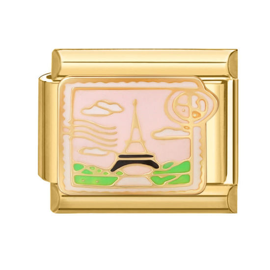 Изображение 1 ШТ 304 Нержавеющая Сталь Очаровательный итальянский браслет со звеньями Изготовление ювелирных изделий своими руками Позолоченный Разноцветный Прямоугольник Эйфелева башня 10мм x 9мм