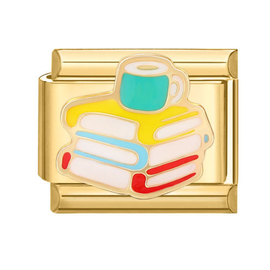 Изображение 1 ШТ 304 Нержавеющая Сталь Очаровательный итальянский браслет со звеньями Изготовление ювелирных изделий своими руками Позолоченный Разноцветный Прямоугольник 10мм x 9мм