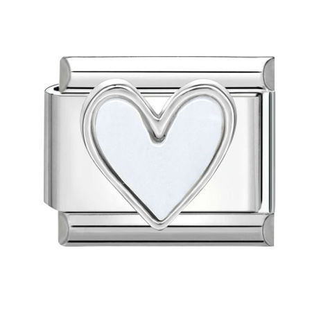 Picture of 1 Piece 304 Stainless Steel Valentine's Day Italian Charm Links For DIY Bracelet Jewelry Making Silver Tone White Rectangle Heart 10mm x 9mm