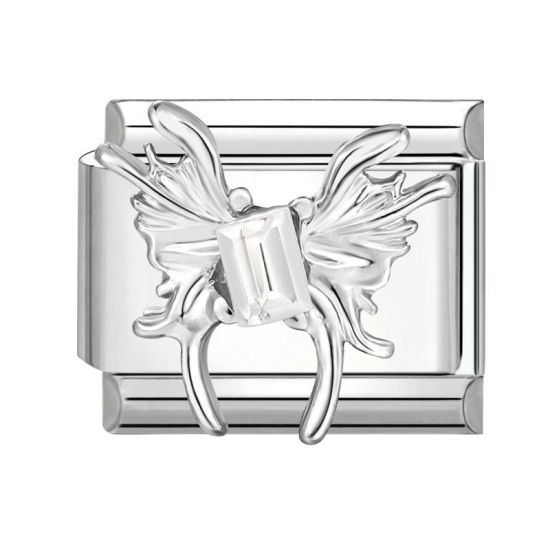 Bild von 1 Stück 304 Edelstahl Charm-Armband mit italienischen Gliedern zur Herstellung von DIY-Schmuck Silberfarbe Rechteck Schmetterling 10mm x 9mm
