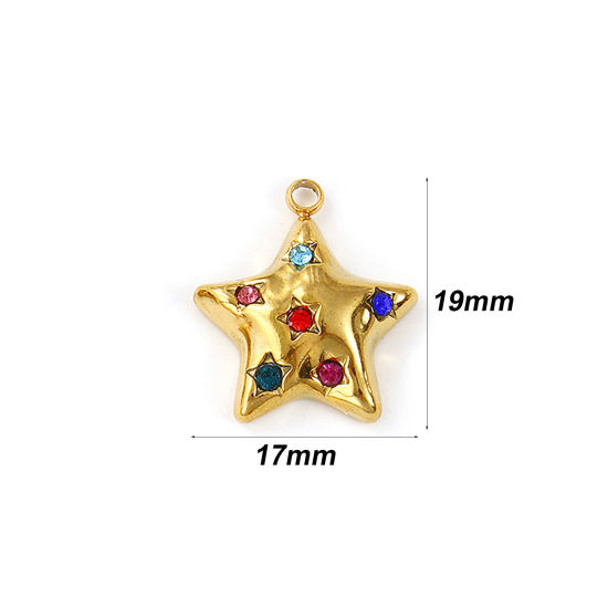 Bild von 2 Stück Umweltfreundliche PVD-Vakuumbeschichtung 304 Edelstahl Galaxis Charms 18K Echtgold plattiert Pentagramm Stern Bunt Strass 19mm x 17mm