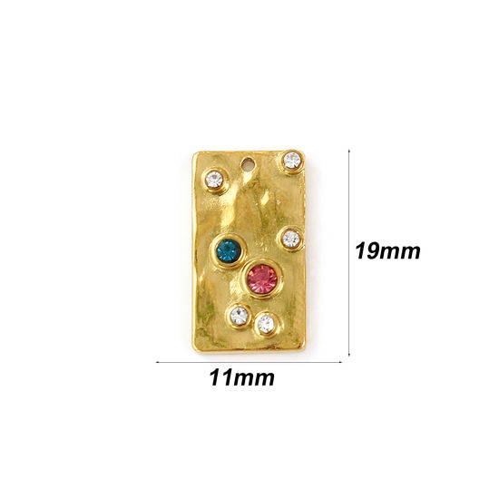 Bild von 2 Stück Umweltfreundliche PVD-Vakuumbeschichtung 304 Edelstahl Charms 18K Echtgold plattiert Rechteck Bunt Strass 19mm x 11mm