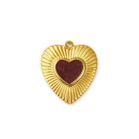 Picture of 2 PCs Eco-friendly PVD Vacuum Plating Waterproof Anti-Tarnish Hypoallergenic 304 Stainless Steel Valentine's Day Charms 18K Real Gold Plated Coffee Enamel Heart Pearlized 26mm x 23mm
