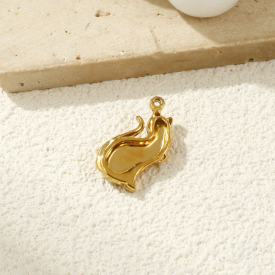 Bild von 2 Stück Umweltfreundliche PVD-Vakuumbeschichtung 304 Edelstahl Charms 18K Echtgold plattiert Katze Mond Schwarz Strass 25mm x 15mm