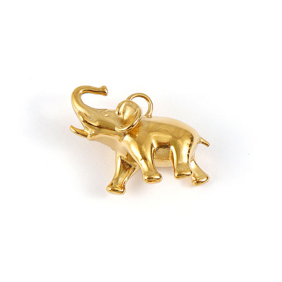 Bild von 1 Stück Umweltfreundliche PVD-Vakuumbeschichtung 304 Edelstahl Charms 18K Echtgold plattiert Elefant 3D 28mm x 23mm