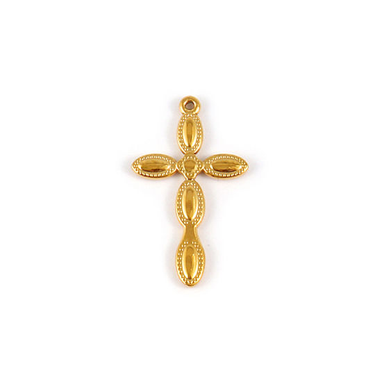 Immagine di 1 Pz Placcatura Sottovuoto PVD Ecologica 304 Acciaio Inossidabile Religione Ciondoli Pendenti 18K Vero Oro Placcato Croce 3.5cm x 2.1cm