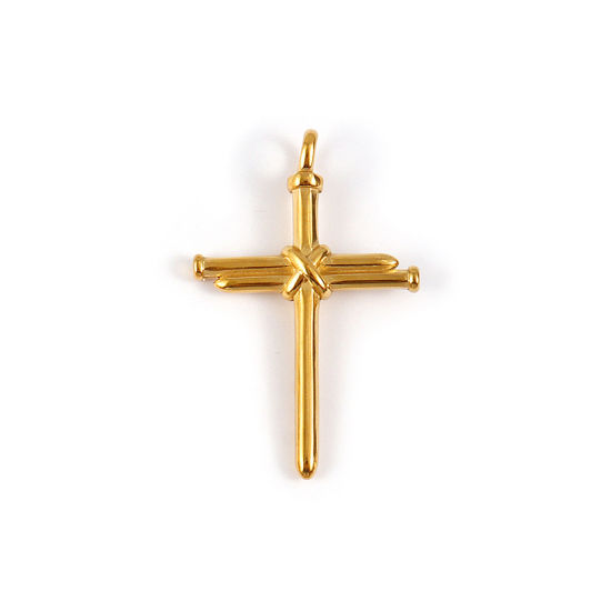 Immagine di 1 Pz Placcatura Sottovuoto PVD Ecologica 304 Acciaio Inossidabile Religione Ciondoli Pendenti 18K Vero Oro Placcato Croce 5.5cm x 3.5cm