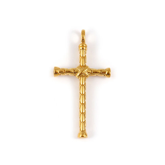 Immagine di 1 Pz Placcatura Sottovuoto PVD Ecologica 304 Acciaio Inossidabile Religione Ciondoli Pendenti 18K Vero Oro Placcato Croce 6.6cm x 3.4cm