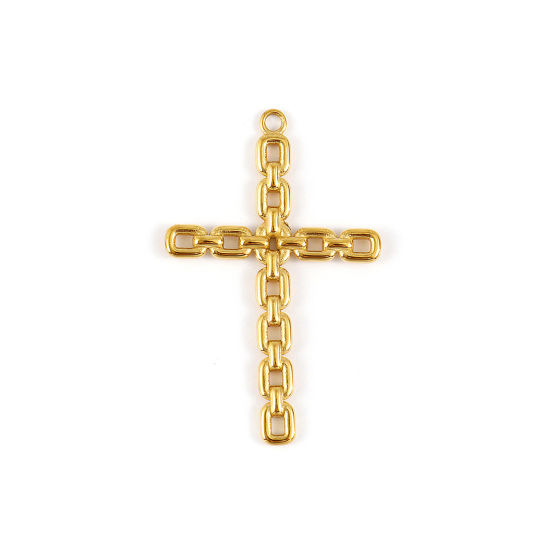 Immagine di 1 Pz Placcatura Sottovuoto PVD Ecologica 304 Acciaio Inossidabile Religione Ciondoli Pendenti 18K Vero Oro Placcato Croce Filigrana 4.9cm x 3.1cm