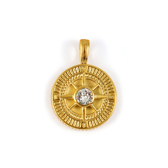 Изображение 1 ШТ Экологичное вакуумное PVD-покрытие 304 Нержавеющая Сталь галактика Подвески 18K настоящее золото с покрытием Круглые Диск Звезда Прозрачный Стразы 3см x 2.2см