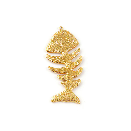 Immagine di 1 Pz Placcatura Sottovuoto PVD Ecologica 304 Acciaio Inossidabile Gioielli Oceanici Ciondoli Pendenti 18K Vero Oro Placcato Osso di Pesce 5.9cm x 2.7cm