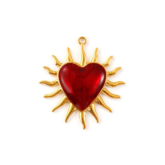 Immagine di 2 Pz Placcatura Sottovuoto PVD Ecologica 304 Acciaio Inossidabile Religione Ciondoli Pendenti 18K Vero Oro Placcato Rosso Smalto Ex Voto Cuore 4.3cm x 4cm