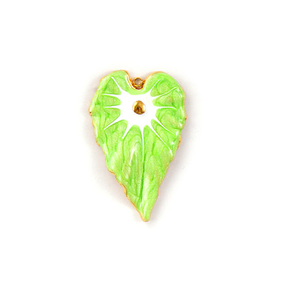 Bild von 1 Stück Umweltfreundliche PVD-Vakuumbeschichtung 304 Edelstahl Anhänger 18K Echtgold plattiert Hellgrün Emaille Monstera Blatt Perlmuttartig 4.4cm x 2.9cm
