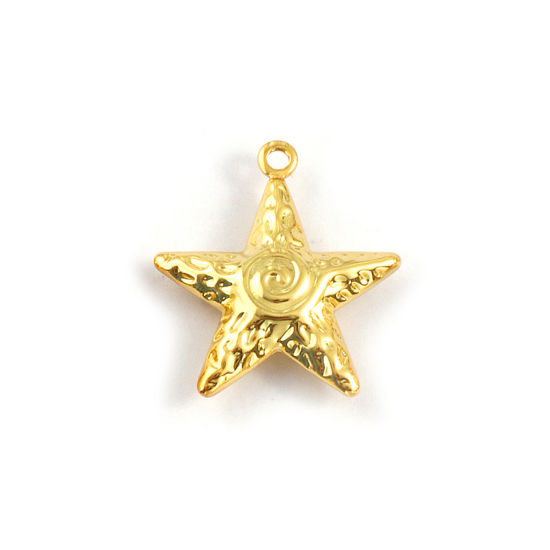1 個 エコフレンドリー 真鍮 海ジュエリー ペンダント 18Kリアルゴールドメッキ ヒトデ 3D 3.5cm x 3.1cm、 の画像