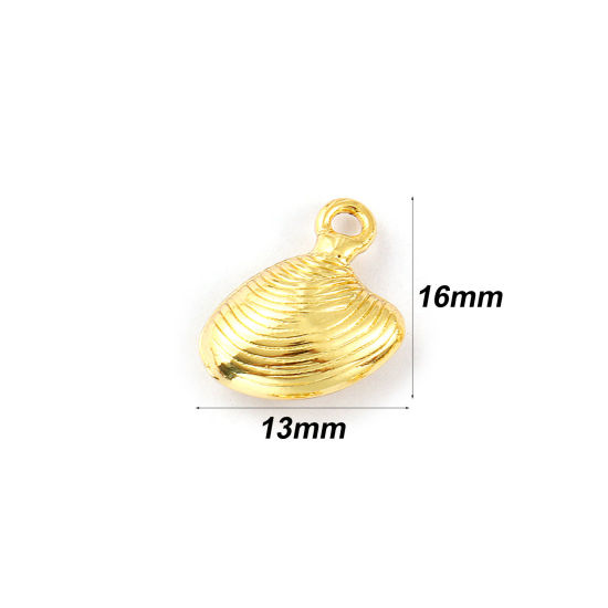 Picture of 2 PCs Eco-friendly Brass Charms 18K Real Gold Plated Scallop 3D 16mm x 13mm