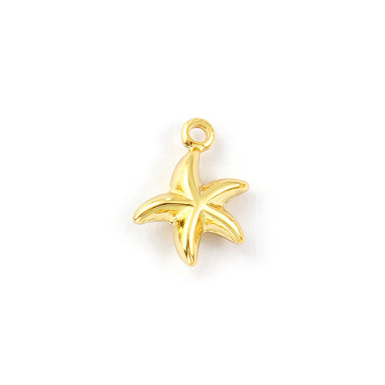 Picture of 2 PCs Eco-friendly Brass Ocean Jewelry Charms 18K Real Gold Plated Star Fish 3D 15mm x 11mm