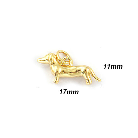 Picture of 2 PCs Eco-friendly Brass Pet Memorial Charms 18K Real Gold Plated Dachshund Animal 3D 17mm x 11mm