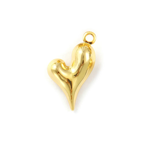 Immagine di 2 Pz Ecologico Ottone San Valentino Ciondoli Pendenti 18K Vero Oro Placcato Cuore 3.1cm x 2cm