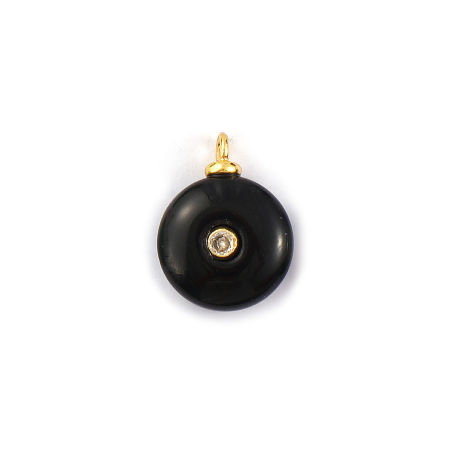 Imagen de 1 Unidad Respetuoso del Medio Ambiente Gema & Latón Geométrico Colgantes Al Por Mayor 18K Oro Real Chapado Negro Ronda Claro Circón Artificial 20mm x 15mm