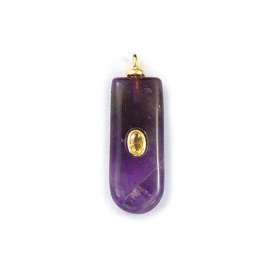 Picture of 1 Piece Eco-friendly Brass & Gemstone Geometric Pendants 18K Real Gold Plated Purple Rectangle Pale Yellow Cubic Zirconia 3.5cm x 1.2cm