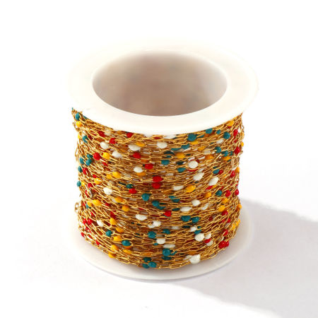 10 Meter Umweltfreundliche PVD-Vakuumbeschichtung 304 Edelstahl Emaille Büroklammerkette Für handgefertigte Schmuckherstellung 18K Echtgold plattiert Bunt 1.4mm