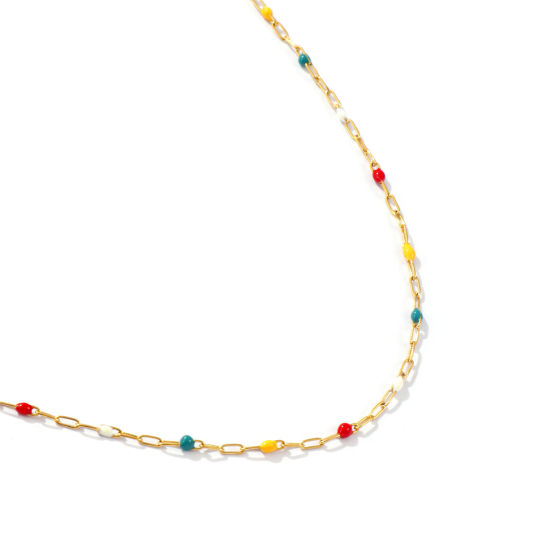 Picture of 10 M Eco-friendly PVD Vacuum Plating 304 Stainless Steel Enamel Paperclip Link Chain For Handmade DIY Jewelry Making Findings 18K Real Gold Plated Multicolor 1.4mm
