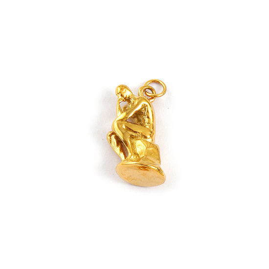 Immagine di 1 Pz Placcatura Sottovuoto PVD Ecologica 304 Acciaio Inossidabile Viaggio Ciondoli 18K Vero Oro Placcato La Statua Il Pensatore di Rodin 3D 19mm x 10mm