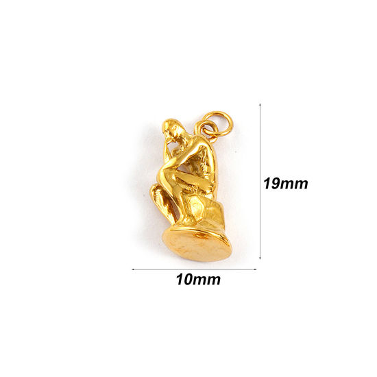 Immagine di 1 Pz Placcatura Sottovuoto PVD Ecologica 304 Acciaio Inossidabile Viaggio Ciondoli 18K Vero Oro Placcato La Statua Il Pensatore di Rodin 3D 19mm x 10mm