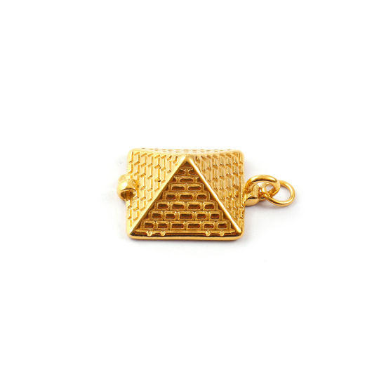 Immagine di 1 Pz Placcatura Sottovuoto PVD Ecologica 304 Acciaio Inossidabile Viaggio Ciondoli 18K Vero Oro Placcato Piramide 3D 20mm x 13mm