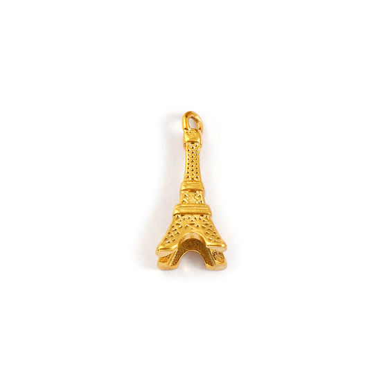 Immagine di 1 Pz Placcatura Sottovuoto PVD Ecologica 304 Acciaio Inossidabile Viaggio Ciondoli 18K Vero Oro Placcato Torre Eiffel 3D 20mm x 11.5mm