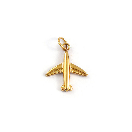 Immagine di 1 Pz Placcatura Sottovuoto PVD Ecologica 304 Acciaio Inossidabile Viaggio Ciondoli 18K Vero Oro Placcato Aeroplano 3D 17mm x 12mm