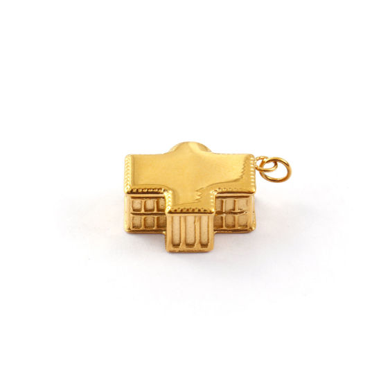 Immagine di 1 Pz Placcatura Sottovuoto PVD Ecologica 304 Acciaio Inossidabile Viaggio Ciondoli 18K Vero Oro Placcato Casa Bianca 3D 21mm x 7mm