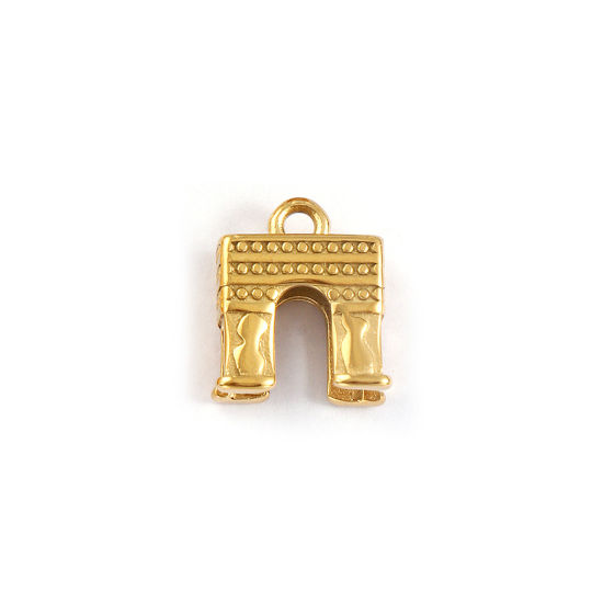 Immagine di 1 Pz Placcatura Sottovuoto PVD Ecologica 304 Acciaio Inossidabile Viaggio Ciondoli 18K Vero Oro Placcato Arco di Trionfo 3D 17mm x 15mm