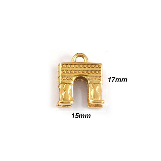 Immagine di 1 Pz Placcatura Sottovuoto PVD Ecologica 304 Acciaio Inossidabile Viaggio Ciondoli 18K Vero Oro Placcato Arco di Trionfo 3D 17mm x 15mm