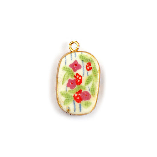 Изображение 2 ШТ Экологичное вакуумное PVD-покрытие 304 нержавеющая сталь и керамики Подвески 18K настоящее золото с покрытием Разноцветный Овальные Цветок 27мм x 16мм