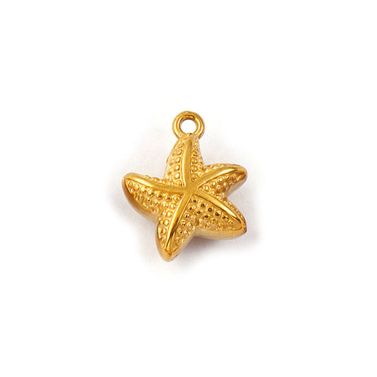 Immagine di 2 Pz Placcatura Sottovuoto PVD Ecologica 304 Acciaio Inossidabile Gioielli Oceanici Ciondoli 18K Vero Oro Placcato Stella di Mare 3D 14mm x 12mm