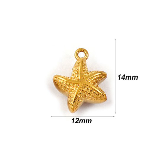 Immagine di 2 Pz Placcatura Sottovuoto PVD Ecologica 304 Acciaio Inossidabile Gioielli Oceanici Ciondoli 18K Vero Oro Placcato Stella di Mare 3D 14mm x 12mm
