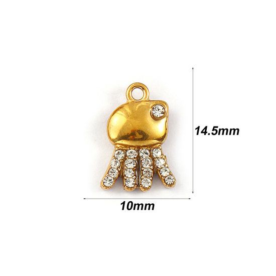 Immagine di 2 Pz Placcatura Sottovuoto PVD Ecologica 304 Acciaio Inossidabile Gioielli Oceanici Ciondoli 18K Vero Oro Placcato Medusa Micro Spianare Trasparente Strass 14.5mm x 10mm