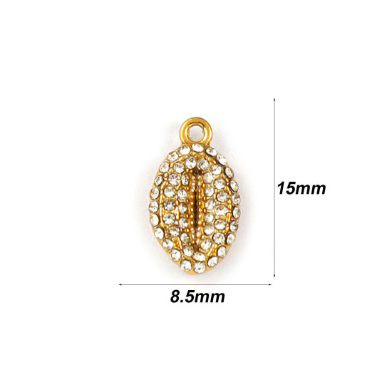 Immagine di 2 Pz Placcatura Sottovuoto PVD Ecologica 304 Acciaio Inossidabile Ciondoli 18K Vero Oro Placcato Monetaria Caputserpentis Micro Spianare Trasparente Strass 15mm x 8.5mm