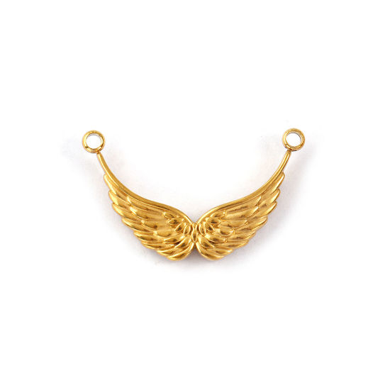 Picture of 2 PCs Eco-friendly PVD Vacuum Plating 304 Stainless Steel Connectors Charms Pendants 18K Real Gold Plated Wing 28mm x 17mm