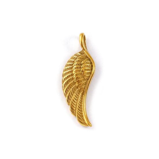 Picture of 2 PCs Eco-friendly PVD Vacuum Plating 304 Stainless Steel Pendants 18K Real Gold Plated Wing 3.8cm x 1.3cm