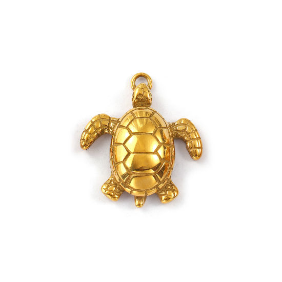 Изображение 1 ШТ Экологичное вакуумное PVD-покрытие 304 Нержавеющая Сталь Морские Украшения Подвески 18K настоящее золото с покрытием Черепаха Трехмерный 3.4см x 3см