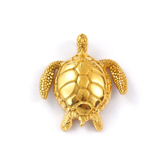 Изображение 1 ШТ Экологичное вакуумное PVD-покрытие 304 Нержавеющая Сталь Морские Украшения Подвески 18K настоящее золото с покрытием Черепаха Трехмерный 5.4см x 4.8см