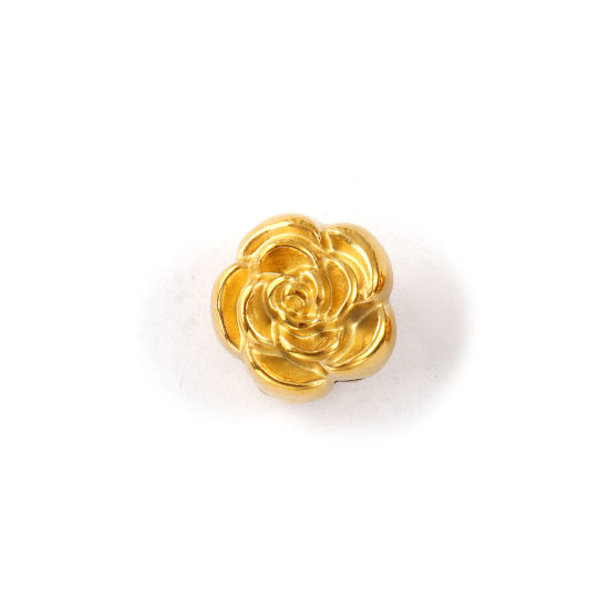 Picture of 2 PCs Eco-friendly PVD Vacuum Plating 304 Stainless Steel Charms 18K Real Gold Plated Flower Double Sided 12mm x 12mm